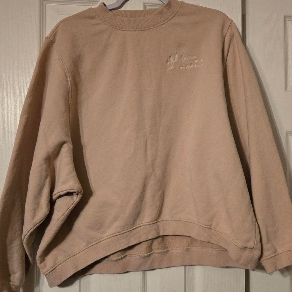 Kristin Made Discontinued Sweatshirt Pink 'Love One Another' embroidered L/XL